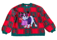 Holiday Time Ugly Christmas Sweater Womens Large French Bulldog Dog Glasses Fun