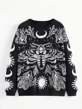 Gothic Oversized Death's Head Moth Sweater Witchy Lunar Knit Jumper S-5XL