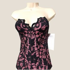 Shirley of Hollywood Deadstock Sample Corset Black Pink Lace Lingerie Sz 34