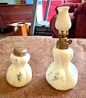 P&A Mfg White Milk Glass Miniature Lamp Blue Hand Painted Flowers & Shaker