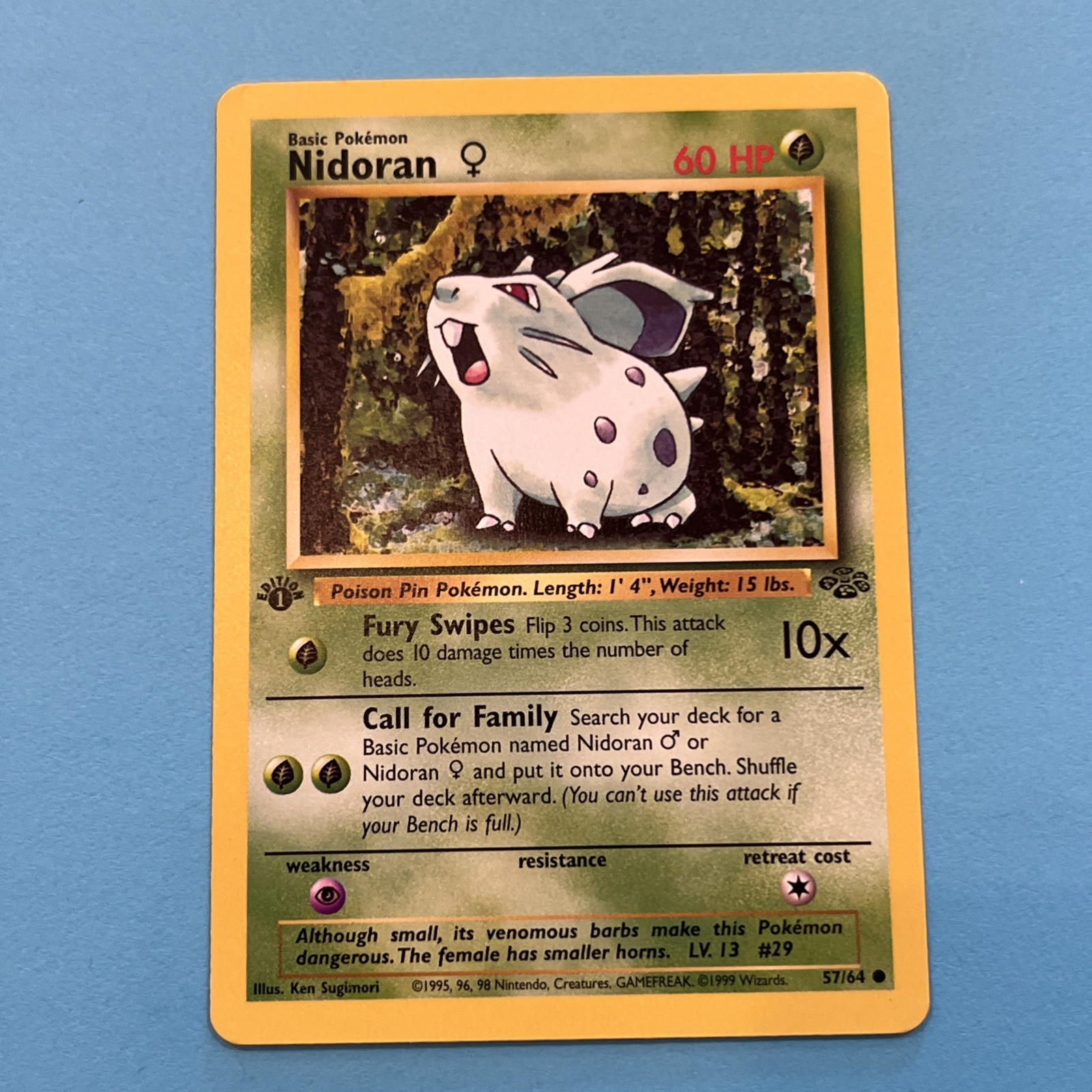 NIDORAN - 57/64 - 1st Edition Jungle - Pokemon Card - NM