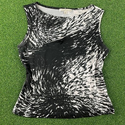 Vintage 90s Y2K MOA MOA Black & White Print Split Bust Baby Tank Sz M