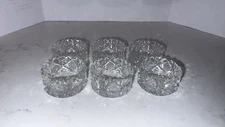 Antique ABP Cut Crystal Open Salt Cellars Sawtooth Edge Set of Six w/ Spoons