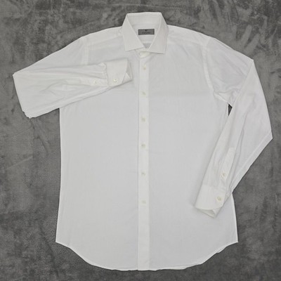 Canali Dress Shirt Mens 16 White Cotton Made In Italy Long Sleeve Spread Collar
