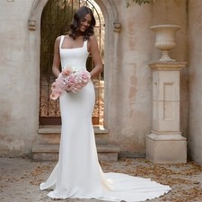 Classic Mermaid Wedding Dresses Square Collar Spaghetti Straps Open Back