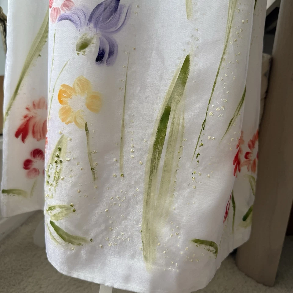 Vintage Pacino Avanti Hand Painted Floral Satin Midi Dress Cottage | EU 38/US 6 - Изображение 4 из 4