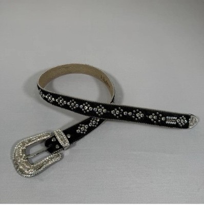 BB Simon Belt Mens Medium Crystal Rhinestone Western Cowhide Leather L3074