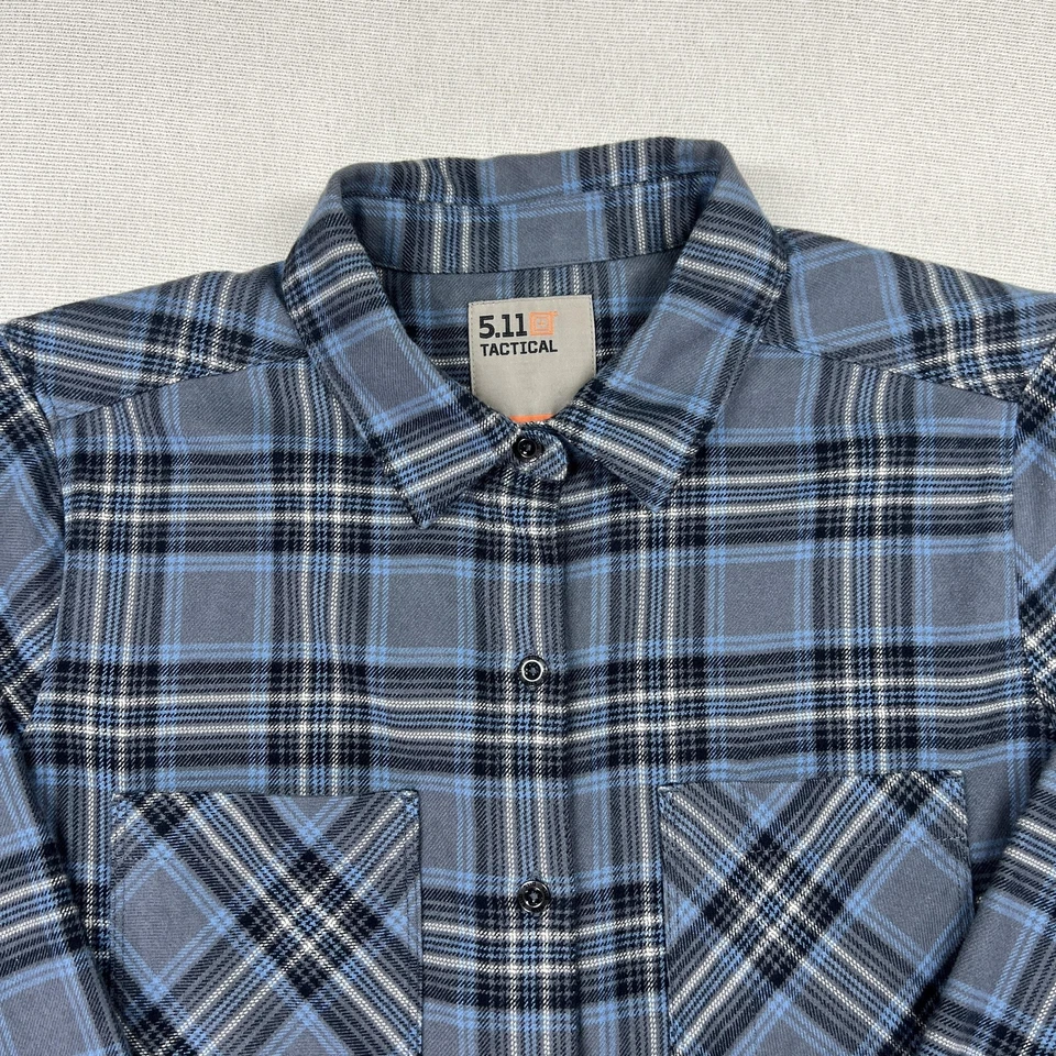 Рубашка тактическая мужская 5.11 средняя синяя серая клетчатая фланелевая с застежкой спереди длинным рукавом - Изображение 4 из 4