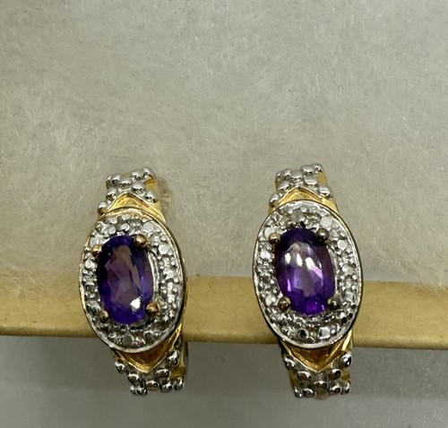 Ross Simons Gold Over Sterling Silver Amethyst C Hoop Earrings Diamond Positive