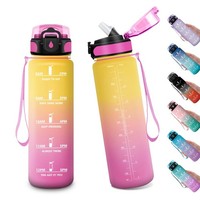 Sport Trinkflasche 1L, Auslaufsichere Wasserflasche Mit Strohhalm, Motivierende