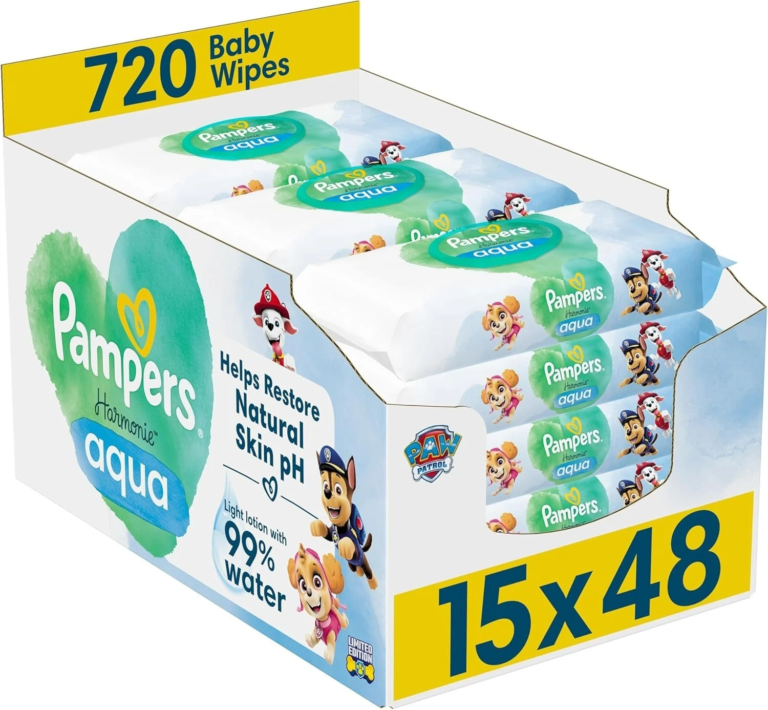 Pampers Harmonie Aqua Baby Wipes Plastic Free 15 Packs x Wipes = 720 pieces
Opens in a new window or