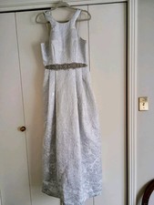 Cachet Silver Metallic Sz 12 Formal Prom Dress Rhinestone Embellished Sleeveless