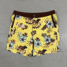 Aussiebum Swim Suit Mens Large Board Shorts Hawaiian Floral Yellow Brown