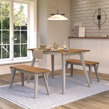 Dining Set Solid Pine Table with 2 Benches Farmhouse Kitchen Furniture