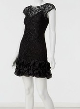 Guess Women's Black Floral Laced Sheer-Mesh Ruffled-Hem Sheath Dress Size-4