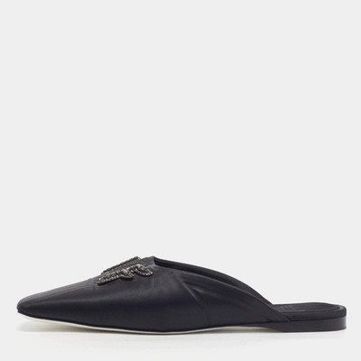 Fendi FFreedom Size 39.5 Black Satin Mules