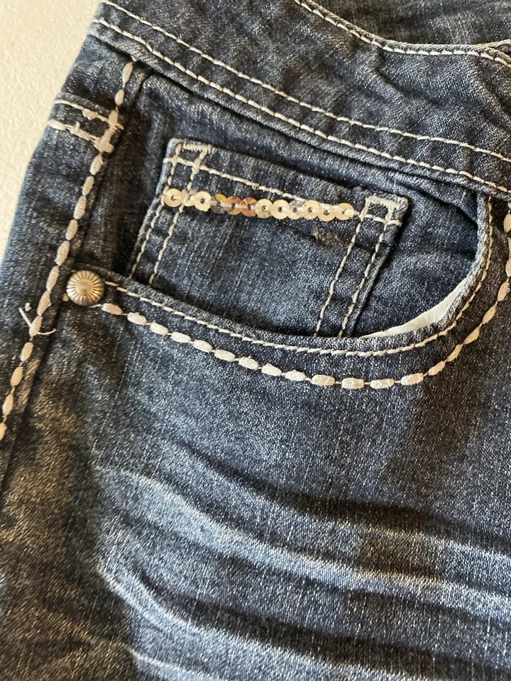 Squeeze New York Girls Sz 14 Blue Denim Jeans Star Design On Back Pocket (G8) - Image 4 of 4