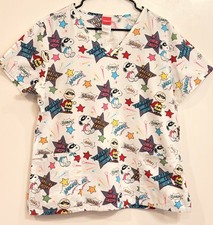 Peanuts Snoopy Charlie Brown Super Hero Scrub Top Size Large 100 Cotton