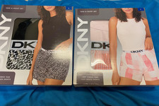 NEW DKNY Women's Tank  Short Set, 2 Pack, Black White Pink Animal Plaid, Large