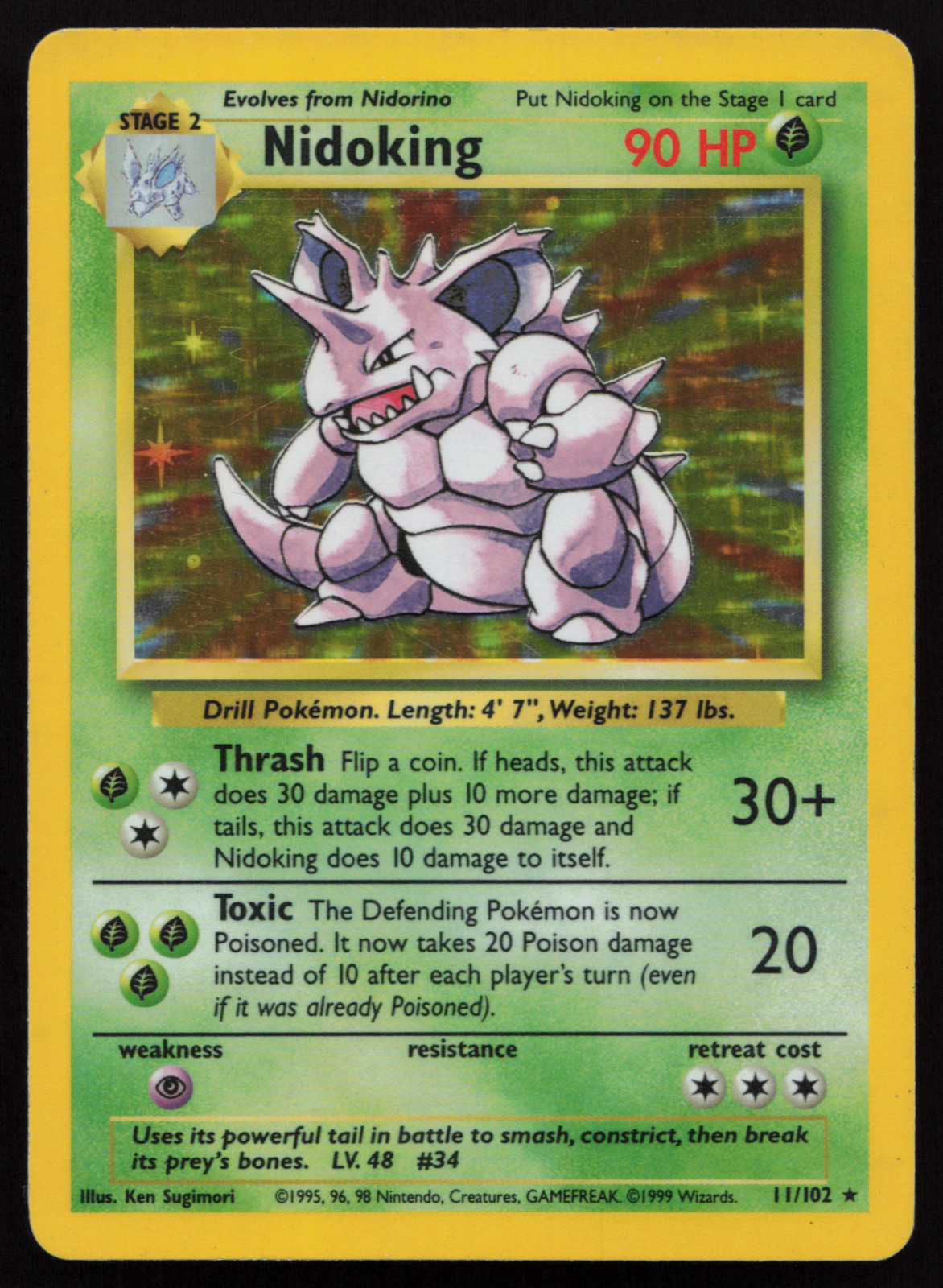Nidoking 11/102 Holo Rare, Base Set Edition Pokemon Card 1999 WOTC MP!!!