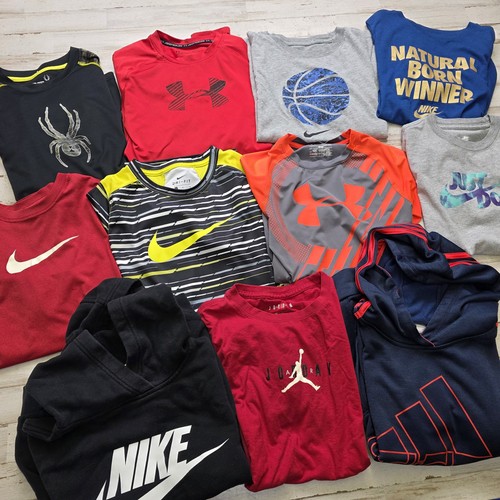 Athletic Boys YLG Bundle 9 Shirts 2 Hoodies Nike UA Wicking Sports Activewear