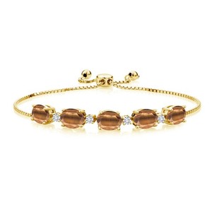 Authentic 18K Yellow Gold Plated Silver Bracelet Tiger Eye Moissanite (6.51 Cttw)