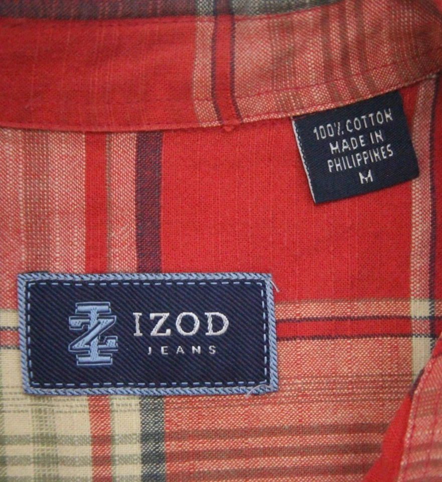 Средний Izod красный хлопок карман платье рубашка на пуговицах короткий рукав JKT189 - Изображение 4 из 4