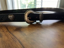 Resistol Silver Tone Heart Black Leather Western Concho Style Belt Sz M