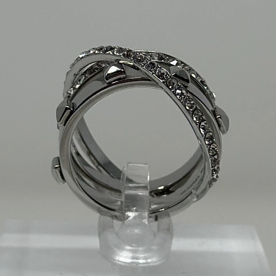 Anillo Michael Kors Plata Pavé Estrás Tachonado Banda Talla 6 Moderno Glamour Foto 2 de 4