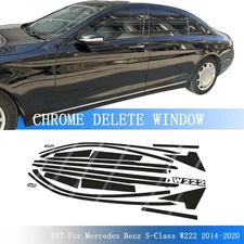 Glossy Black Chrome Delete Window Trims For Mercedes Benz S-Class W222 2014-2020