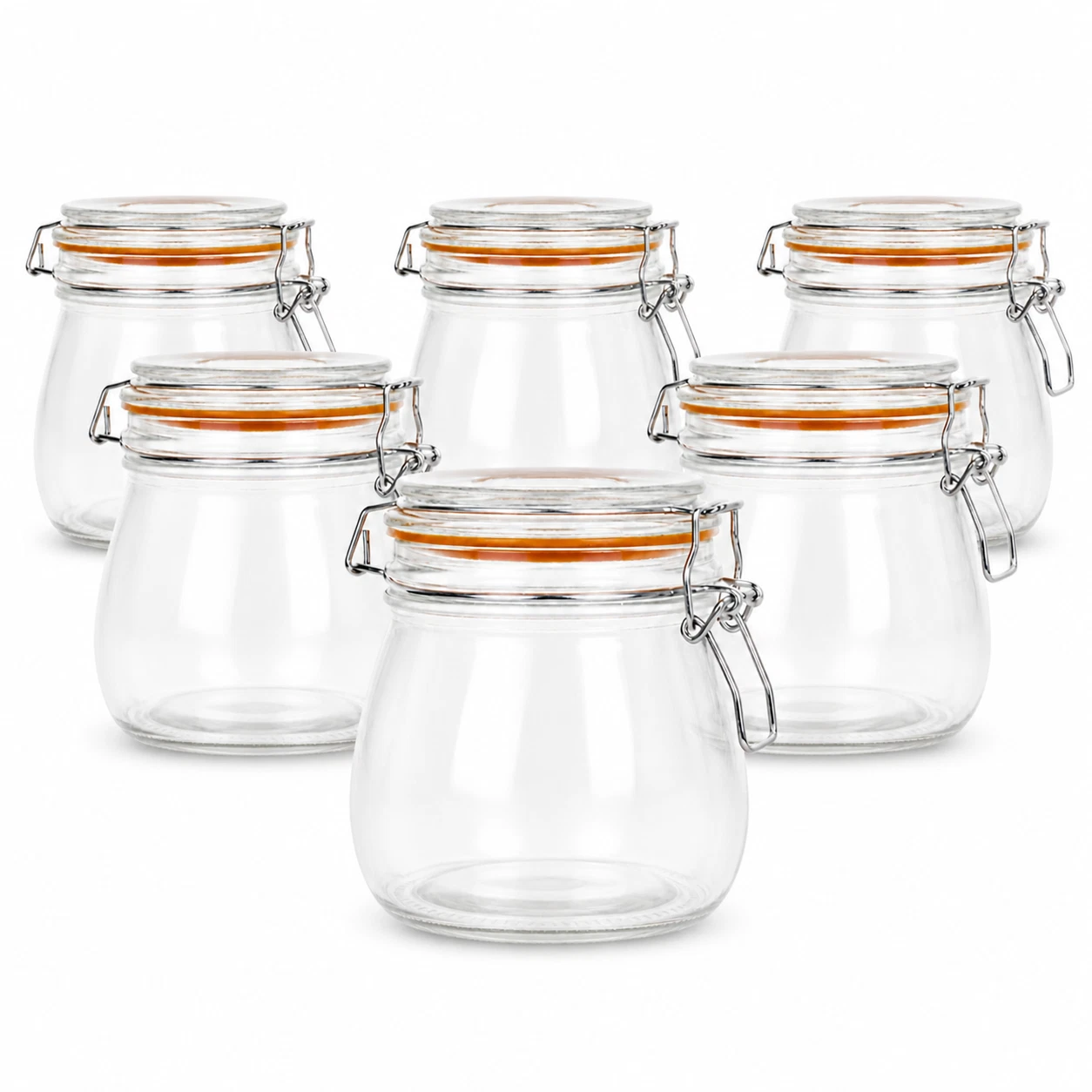 Glass Storage Jar Airtight Clip Top Lid 6 x 500ml Food Jam Preserve Container