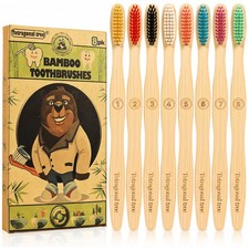 8 Count Biodegradable Bamboo Toothbrushes - Natural Toothbrush Value Pack - E...