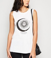 New Look White & Black Printed Mystic Moon Longline Vest Top - 8 - New with Tags