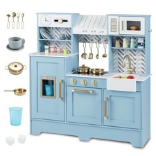 Kids Play Kitchen w/ Stoves, Faucet, Sink, Clock, Coffee Machine, Range Hood