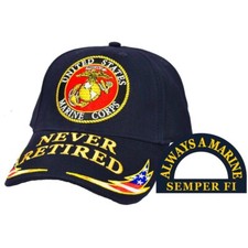 U.S. Marine Corps NEVER RETIRED Ball Cap Hat Adjustable Highly Decorated NEW