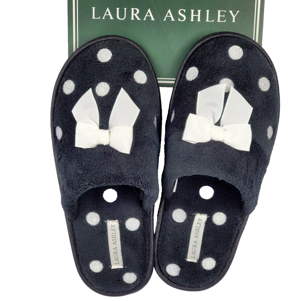 Zapatillas sin cordones Laura Ashley para mujer X-Large 9,5-10,5 negras blancas con lazo a lunares Foto 2 de 4