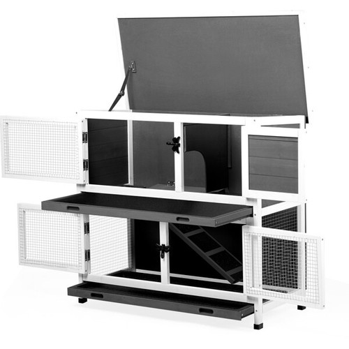 2 Story Solid Wood Rabbit Hutch Bunny Cage with 2 Large Main Rooms, Indoor Outdo - Picture 7 of 17