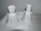 Vintage Pair Lot of 2 White Milk Glass w Flared Bottoms & Grapes Leaves Candle