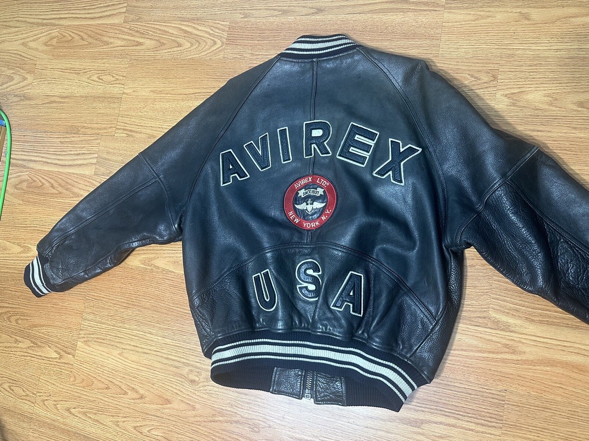 Avirex leather USA New York NY Black Varsity Sz S The New Avirex leather USA New York NY Black Varsity Sz S The New
