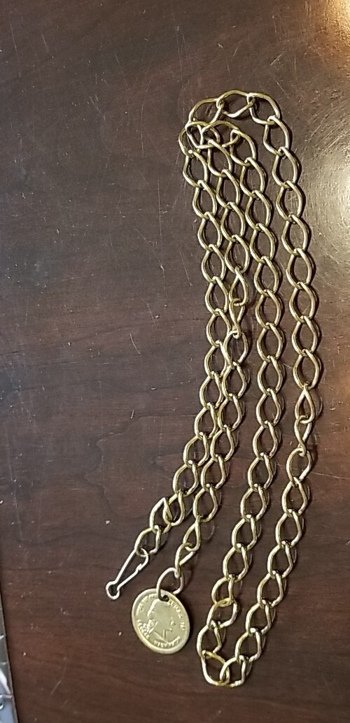 Vintage Gold Tone Metal Links Chain Belt With Faux Coin 38
