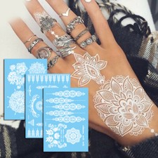 Henna White Lace Temporary Tattoo Sticker Waterproof Fake Girls Body Art Flower