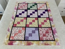 Handmade Patchwork Cotton Quilt Colourful Geometric Floral 123 cm x 96 cm