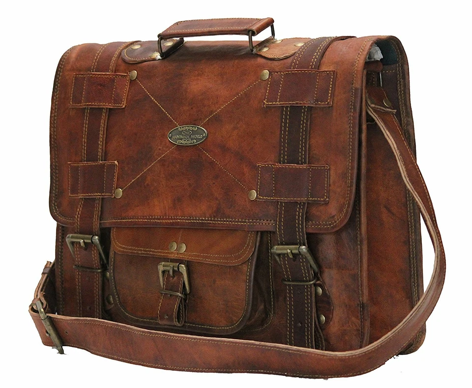 New 15 inch Leather Messenger Bags For Men Women Briefcase Laptop Computer Bag - Image 4 of 4