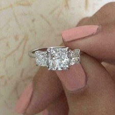 Cushion Cut 3.25Ct Diamond White Gold Finish Simulated Engagement Ring in Size 9