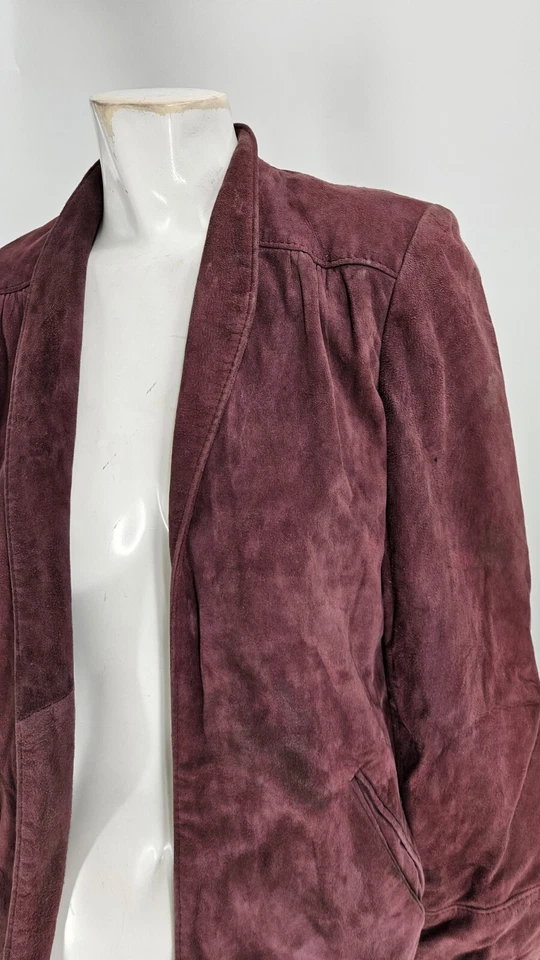 Chaqueta para mujer Peter Caruso 8 vintage de gamuza borgoña con cuello chal abierto Foto 2 de 4