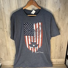 Massey Ferguson Distressed U S Flag Eagle Tee Shirt Size Large Adult BlueishGrey