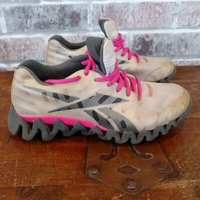 Reebok Zig Tech Shark Athletic Tennis Grey Pink Shoes Women's Sz 7 V44336