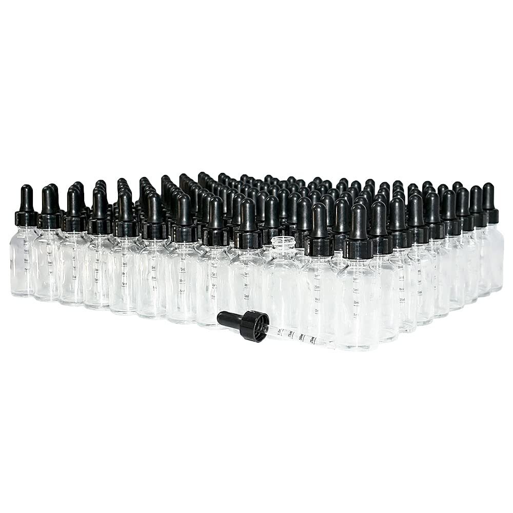 (Pack of 108) 1 oz. Clear Boston Round with Black Graduated Glass Dropper