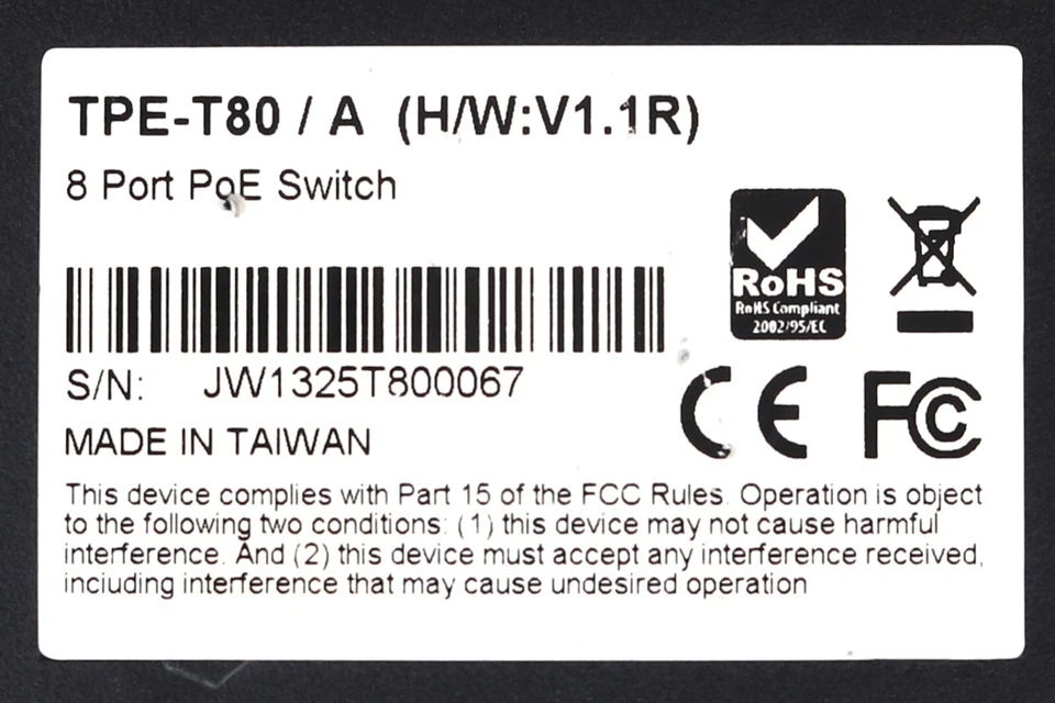 TRENDnet TPE-T80H 8-Port PoE+ Ethernet Network Switch P/N: TPE-T80H / A Tested - Image 3 of 3