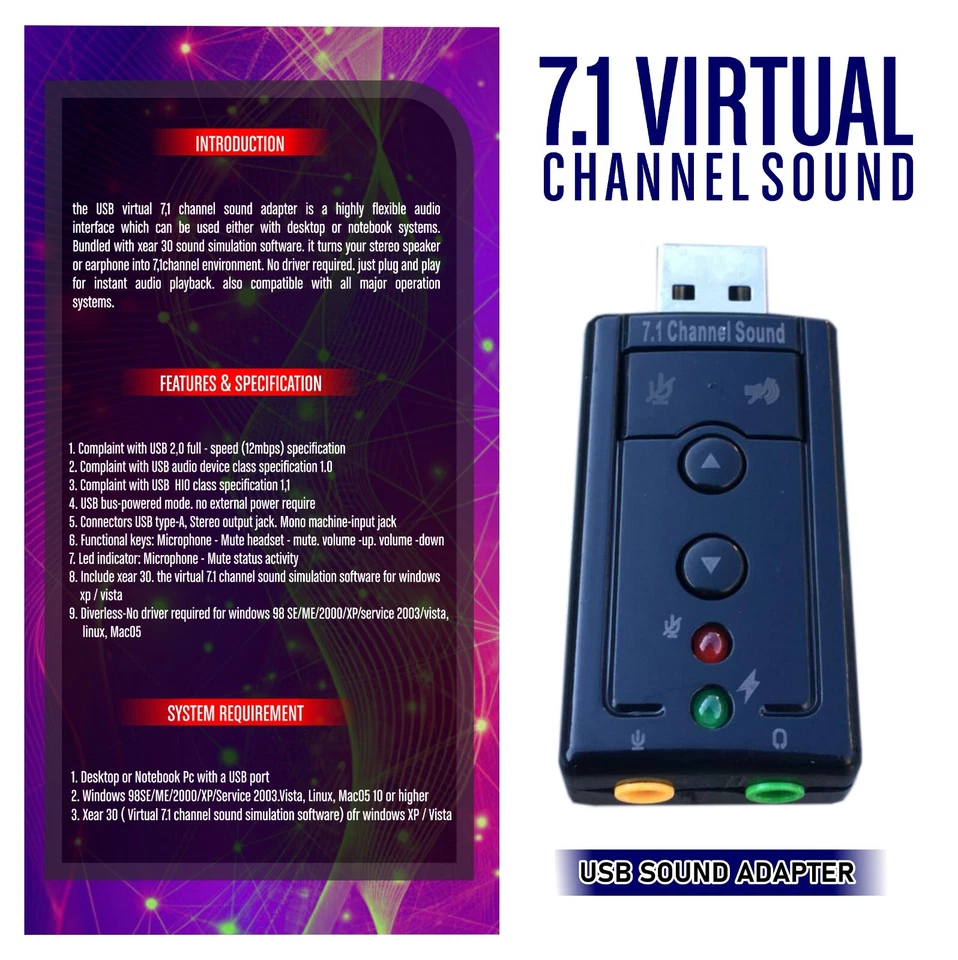 Virtual USB Sound Adapter 7.1 Channels  (Plug and Play) - Image 2 of 4
